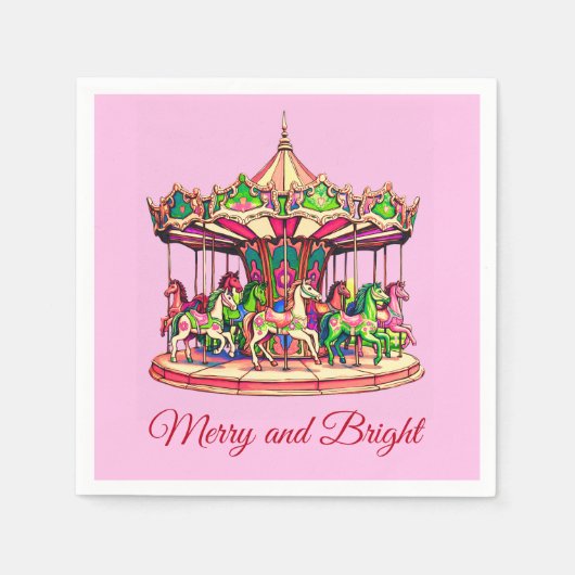 クリスマス回転木馬インキャンディストライプズ スタンダードカクテルナプキン (正面)