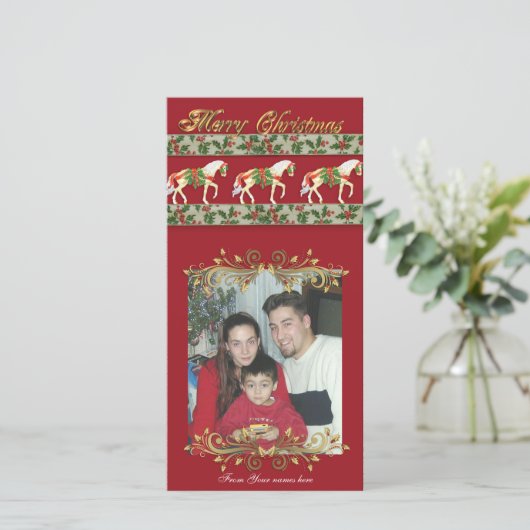 クリスマス回転木馬馬の写真カード シーズンカード (スタンド正面)