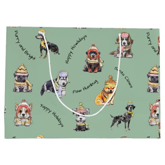 クリスマス図解入りの、写真付きのかわいい犬のパターン休日 ラージペーパーバッグ (裏面)