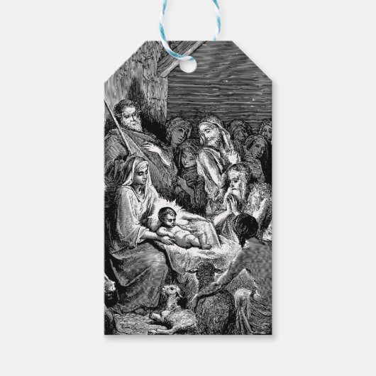 クリスマス図解入りの、写真付きの出生シーン ギフトタグ (正面)