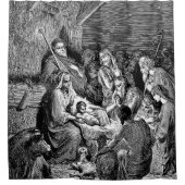 クリスマス図解入りの、写真付きの出生シーン シャワーカーテン (正面)