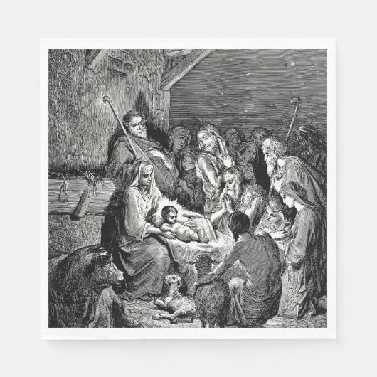 クリスマス図解入りの、写真付きの出生シーン スタンダードランチョンナプキン (正面)