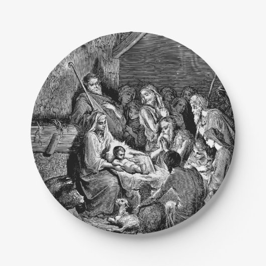 クリスマス図解入りの、写真付きの出生シーン ペーパープレート (正面)