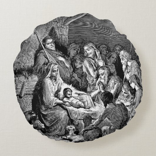 クリスマス図解入りの、写真付きの出生シーン ラウンドクッション (裏面)