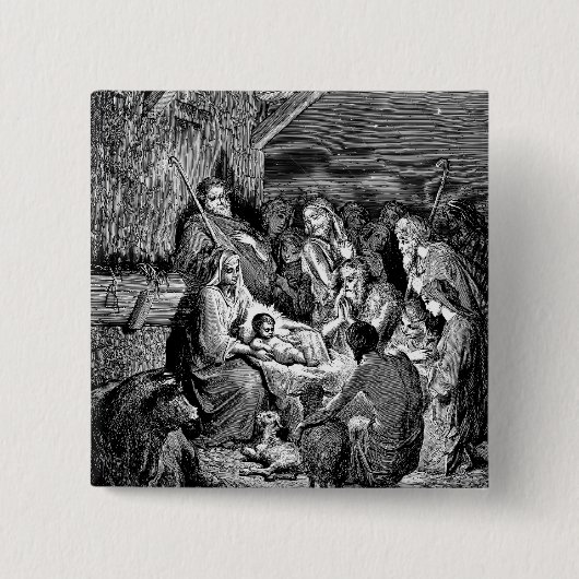 クリスマス図解入りの、写真付きの出生シーン 缶バッジ (正面)