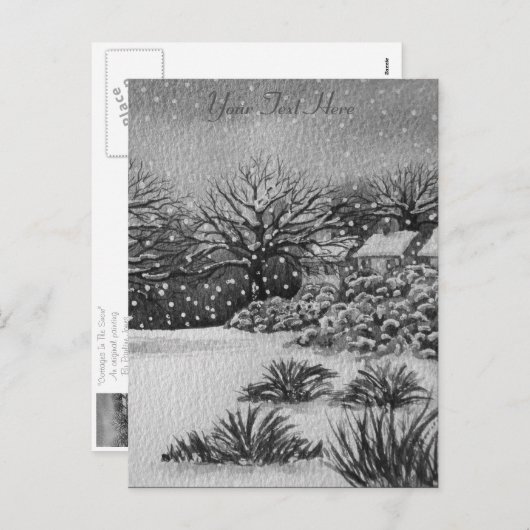 クリスマス地方のコテージ雪のシーンアート シーズンポストカード (正面/裏面)