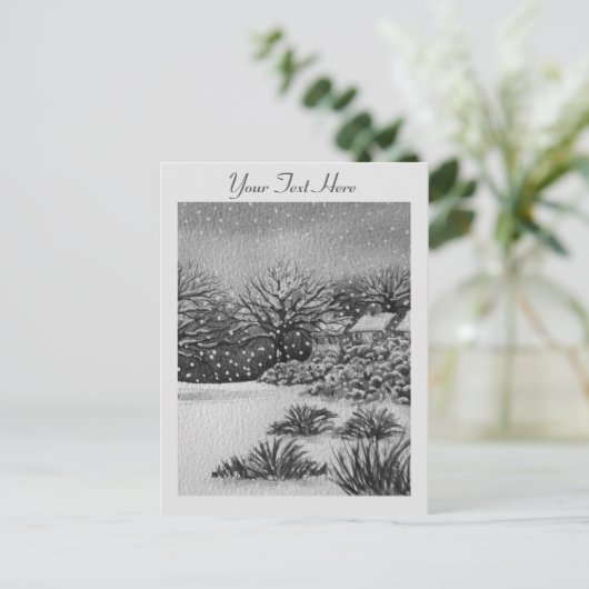 クリスマス地方のコテージ雪のシーンアート シーズンポストカード (スタンド正面)