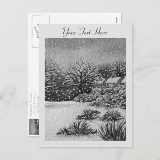 クリスマス地方のコテージ雪のシーンアート シーズンポストカード (正面/裏面)