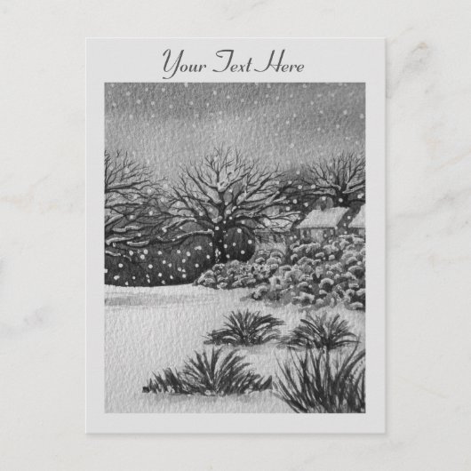 クリスマス地方のコテージ雪のシーンアート シーズンポストカード (正面)