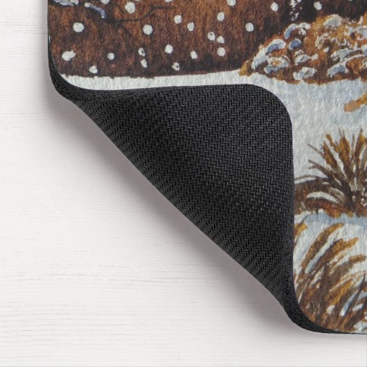 クリスマス地方のコテージ雪のシーンアート マウスパッド (コーナー)