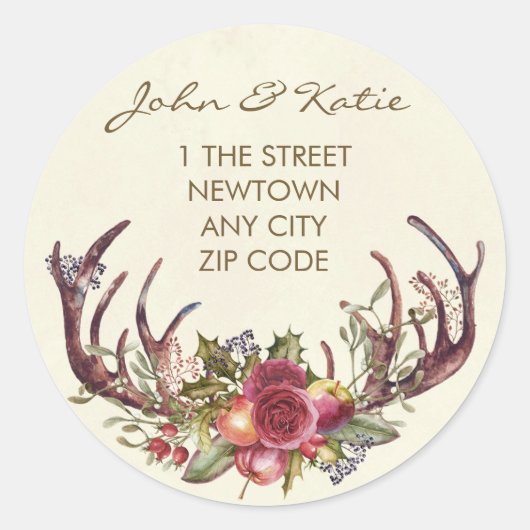 クリスマス変更の住所ステッカーの冬のホリー ラウンドシール (正面)