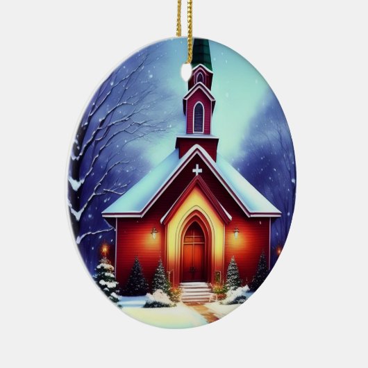 クリスマス夕べ教会 セラミックオーナメント (右)