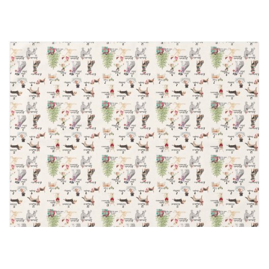 クリスマス夕食のクリスマスのお祝い12犬 テーブルクロス (正面(横))
