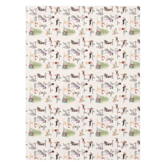 クリスマス夕食のクリスマスのお祝い12犬 テーブルクロス (正面)