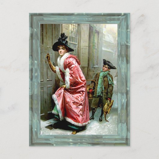 クリスマス夕食のビクトリア時代の人 シーズンポストカード (正面)