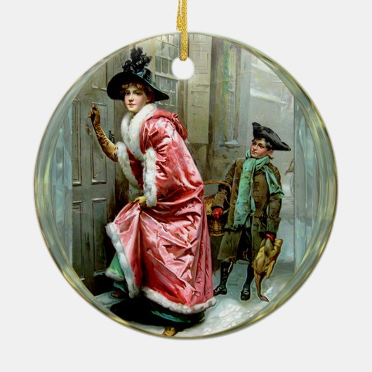 クリスマス夕食のビクトリア時代の人 セラミックオーナメント (裏面)