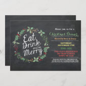 クリスマス夕食は飲み物を食べましたり及びメリーなパーティーの招待です 招待状 (正面/裏面)
