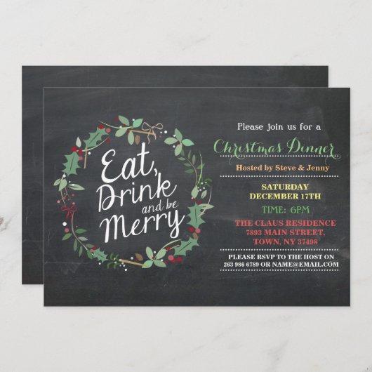 クリスマス夕食は飲み物を食べましたり及びメリーなパーティーの招待です 招待状 (正面/裏面)