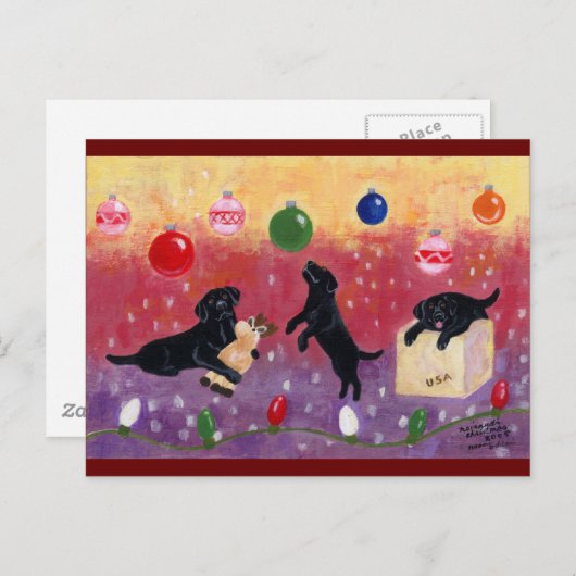 クリスマス夢を見るブラックラボ シーズンポストカード (正面/裏面)