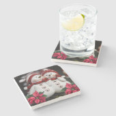 クリスマス大理石コースター、雪だるま ストーンコースター (横)