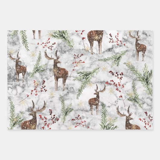 クリスマス大理石トナカイ装飾クリスマスパターン ラッピングペーパーシート (正面)