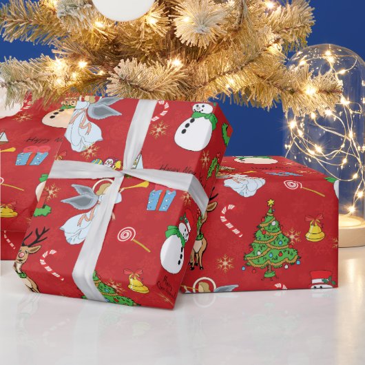 クリスマス天使と雪だるま包装紙 ラッピングペーパー (クリスマス)