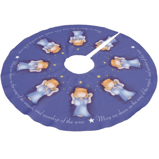 クリスマス天使の女の祈子の青いクリスマス ブラッシュドポリエステルツリースカート (アングル)