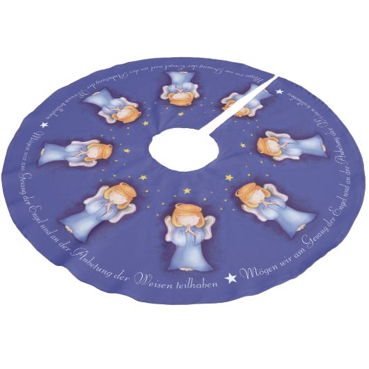 クリスマス天使の祈女の子ドイツの青い水色 ブラッシュドポリエステルツリースカート (アングル)