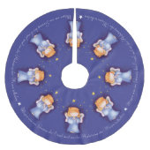 クリスマス天使の祈女の子ドイツの青い水色 ブラッシュドポリエステルツリースカート (正面)