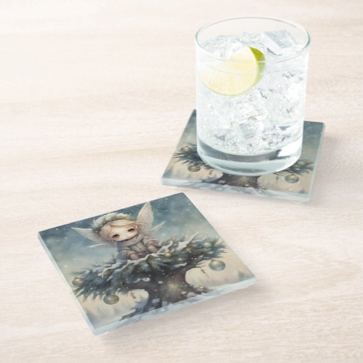 クリスマス天使 ガラスコースター (アングル)