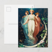 クリスマス天使、星、女性、月 シーズンポストカード (正面/裏面)