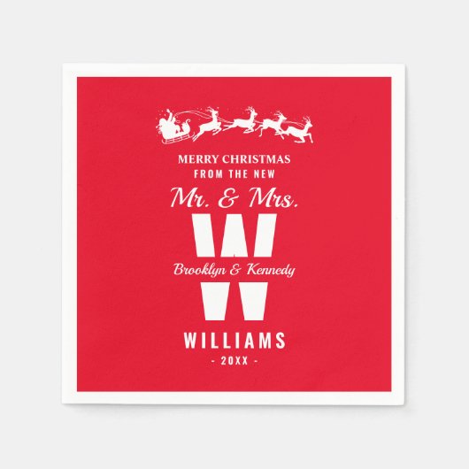 クリスマス夫妻の顔面蒼白モノグラム スタンダードカクテルナプキン (正面)