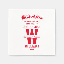 クリスマス夫妻を新婚したホワイトレッド・モノグラム スタンダードカクテルナプキン