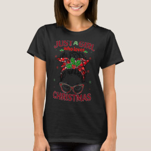 クリスマス女性を愛する女の子Messy Bun Bu Tシャツ