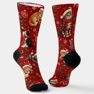 クリスマス好きな猫好きのための靴下、かわいいホリデーキャット ソックス
