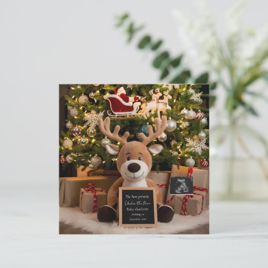 クリスマス妊娠のお知らせかわいいトナカイ 招待状 (スタンド正面)