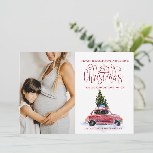 クリスマス妊娠のお知らせ – ビンテージカー シーズンカード (スタンド正面)