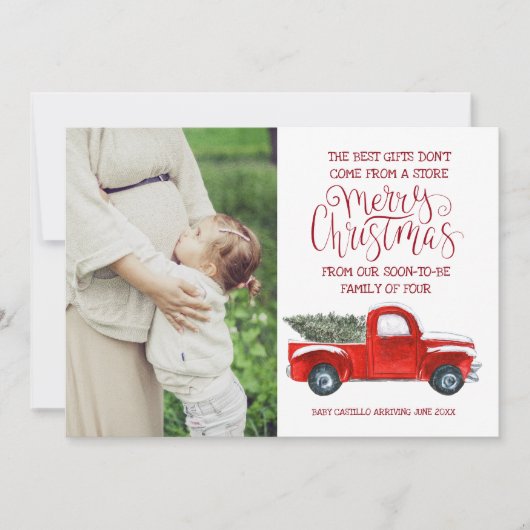 クリスマス妊娠のお知らせ – ヴィンテージトラック シーズンカード (正面)