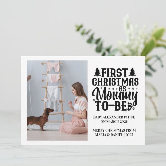 クリスマス妊娠の写真ママ シーズンカード (スタンド正面)