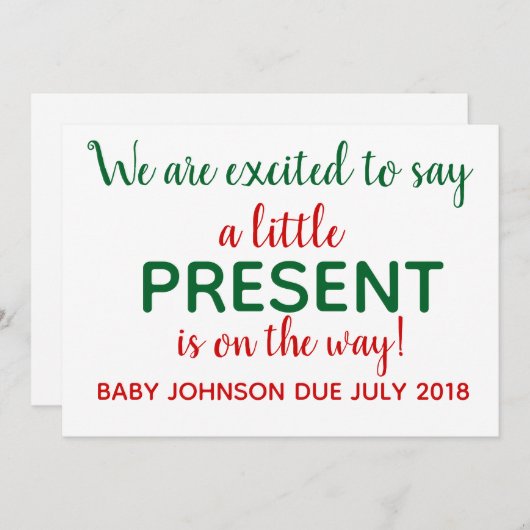 クリスマス妊娠の発表が明らかに シーズンカード (正面/裏面)