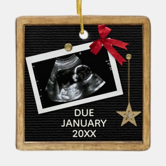 クリスマス妊娠の発表ペッグの手紙ボード セラミックオーナメント (正面)