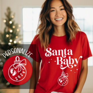クリスマス妊娠アナウンスサンタベビー Tシャツ