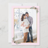 クリスマス妊娠ガールピンクモダンフローラ写真 招待状 (正面)