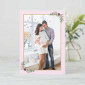 クリスマス妊娠ガールピンクモダンフローラ写真 招待状 (スタンド正面)