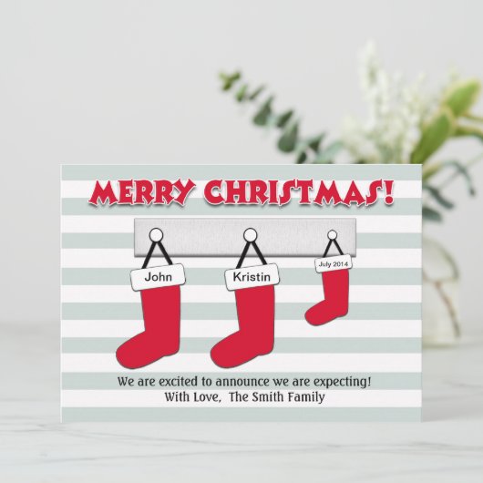 クリスマス妊娠告知カード – ストッキング シーズンカード (スタンド正面)