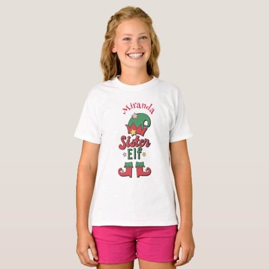 クリスマス姉カスタマイズ小妖精や小人ガールTシャツ Tシャツ (正面フル)