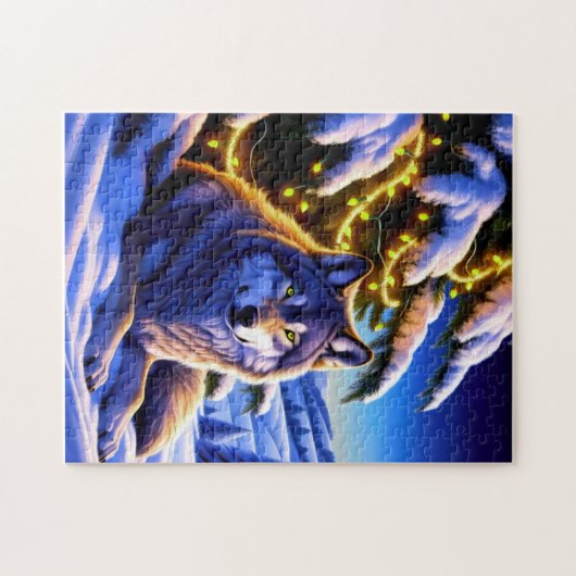 クリスマス威厳のあるツリーで美しいオオカミ ジグソーパズル (横)