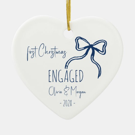 クリスマス婚約したの手ユニーク引き セラミックオーナメント (正面)