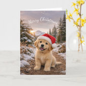 クリスマス子犬サンタ帽トレイル カード (黄色い花)
