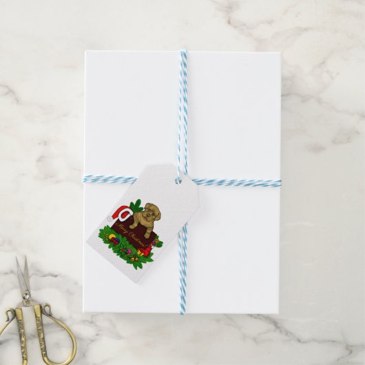 クリスマス子犬 ギフトタグ (より糸付き)